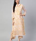 Ada Hand Embroidered White Faux Georgette Lucknowi Chikan Kurti