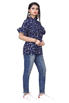Blue printed crepe party-tops 1