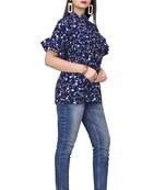 Blue printed crepe party-tops
