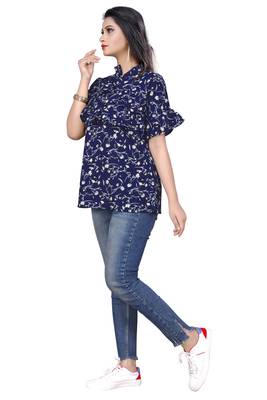 Blue printed crepe party-tops 3