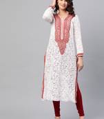 Ada Hand Embroidered White Georgette Lucknowi Chikankari Indian Women Kurta - A237423