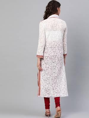 Ada Hand Embroidered White Georgette Lucknowi Chikankari Indian Women Kurta - A237423 2