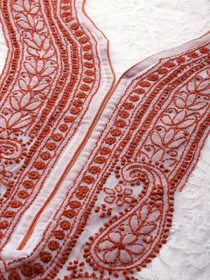 Ada Hand Embroidered White Georgette Lucknowi Chikankari Indian Women Kurta - A237423 5