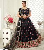 Black thread embroidered net Semi Stitched Bridal Lehenga