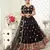 Black thread embroidered net semi stitched Bridal lehenga