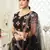 Black thread embroidered net semi stitched Bridal lehenga