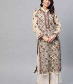 Ada Hand Embroidered Fawn Georgette Lucknowi Chikan Women Kurta with Slip - A225189