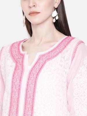 Ada Hand Embroidered Pink Cotton Lucknowi Chikankari Women Kurta - A267612 10