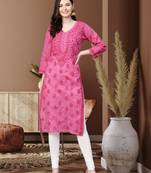 Ada Hand Embroidered Magenta Cotton Lucknow Chikankari Women Kurti - A100364
