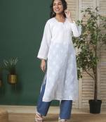 Hand Embroidered White Cotton Lucknow Chikankari Women Kurta