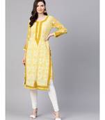 Ada Hand Embroidered Yellow Faux Georgette Lucknow Chikankari Women Kurti with Slip For Women - A100377