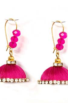 Pink crystal jhumkas