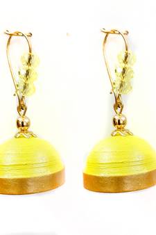 Yellow crystal jhumkas