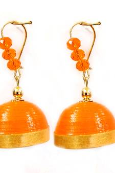 Orange crystal jhumkas