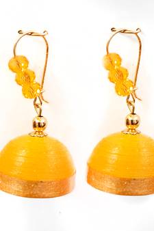 Yellow crystal jhumkas
