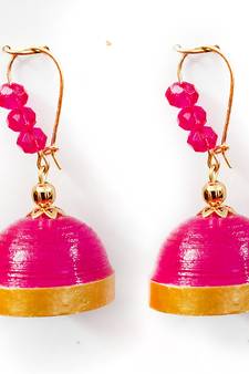 Pink crystal jhumkas