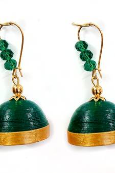 Green crystal jhumkas