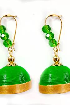 Green crystal jhumkas