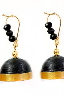 Black crystal jhumkas