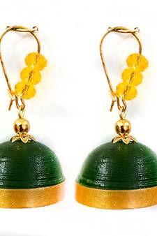 Green crystal jhumkas