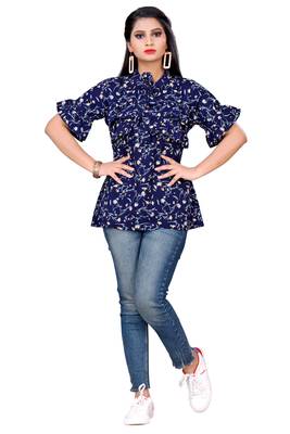 Blue printed crepe party-tops 2