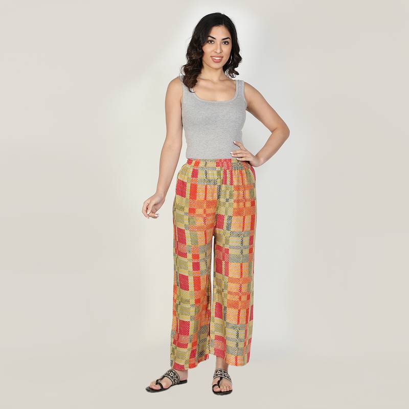 Fabclub Women Rayon Checkered Printed Designer Free Size Palazzo (Multicolor)