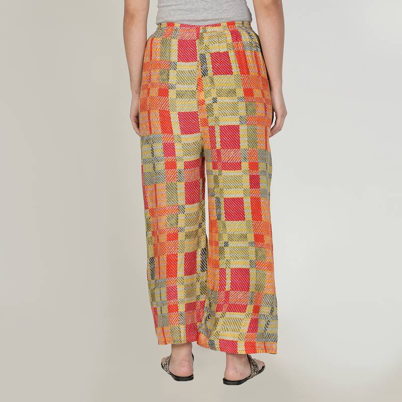 Fabclub Women Rayon Checkered Printed Designer Free Size Palazzo (Multicolor)