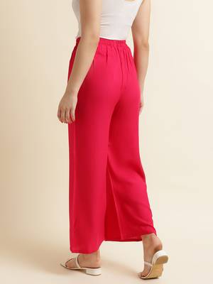 Fabclub Women Rayon Solid Plain Free Size Palazzo (Pink) 3