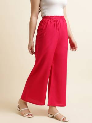Fabclub Women Rayon Solid Plain Free Size Palazzo (Pink) 4
