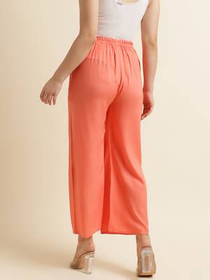 Fabclub Women Rayon Solid Plain Free Size Palazzo (Peach) 3
