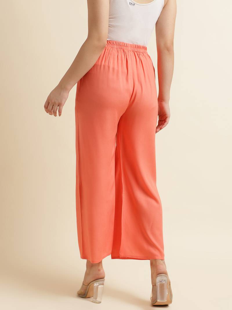 Fabclub Women Rayon Solid Plain Free Size Palazzo (Peach)