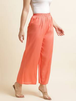 Fabclub Women Rayon Solid Plain Free Size Palazzo (Peach) 4