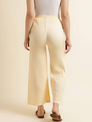 Fabclub Women Rayon Solid Plain Free Size Palazzo (Beige) 3