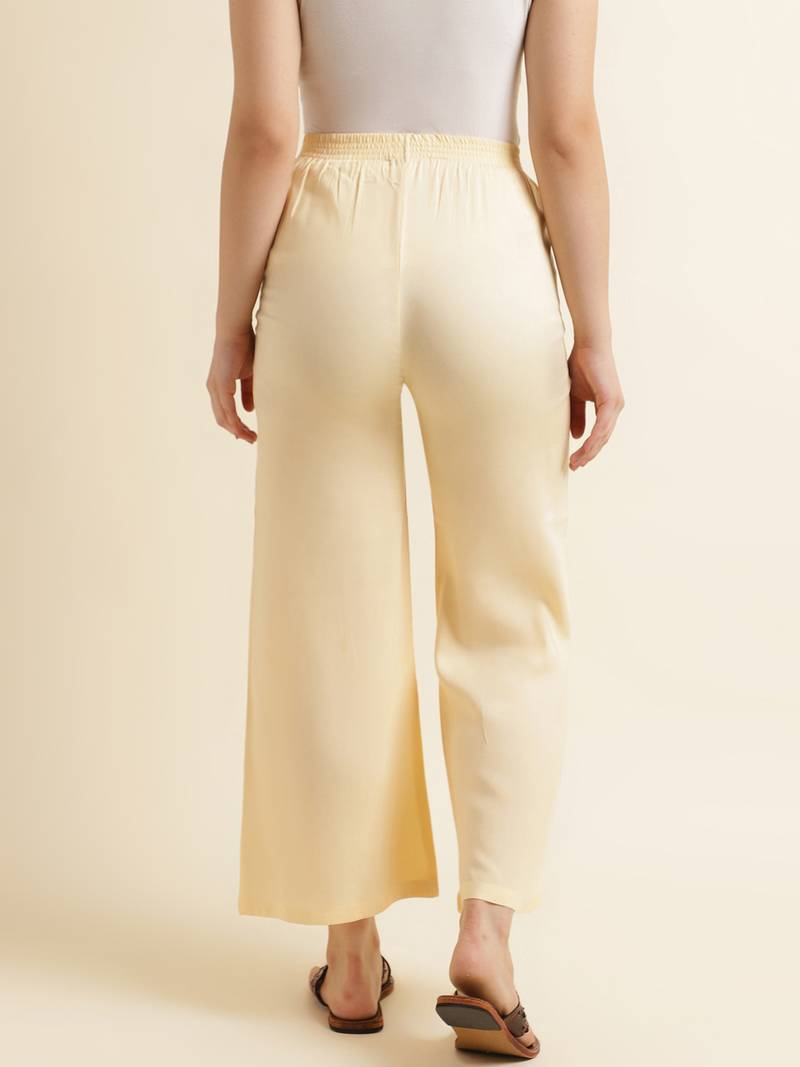 Fabclub Women Rayon Solid Plain Free Size Palazzo (Beige)