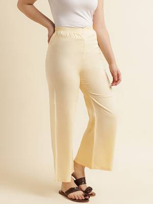 Fabclub Women Rayon Solid Plain Free Size Palazzo (Beige) 4