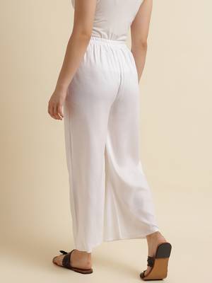 Fabclub Women Rayon Solid Plain Free Size Palazzo (Off White) 3