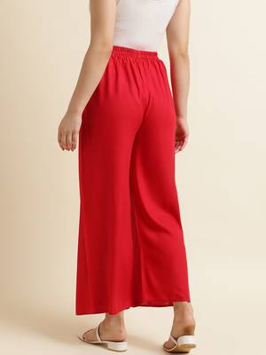 Fabclub Women Rayon Solid Plain Free Size Palazzo (Red) 3