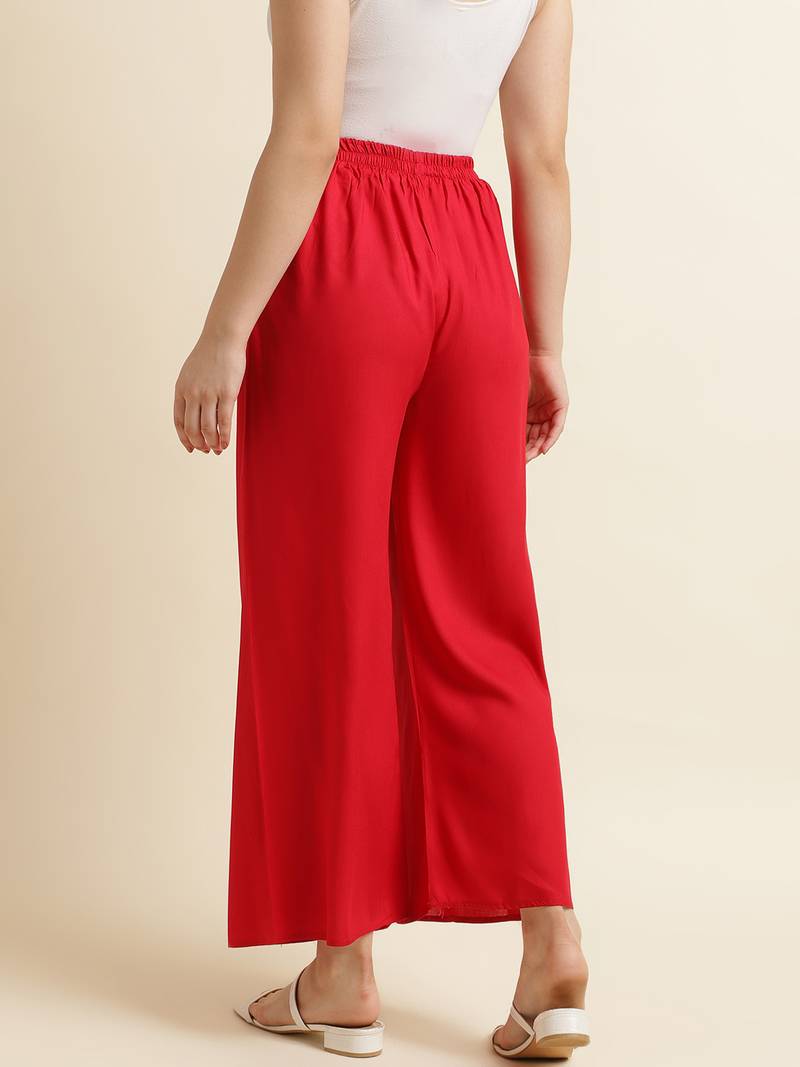 Fabclub Women Rayon Solid Plain Free Size Palazzo (Red)