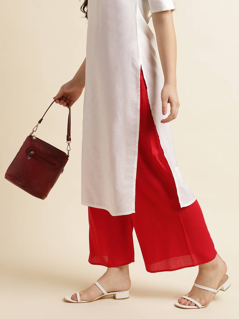 Fabclub Women Rayon Solid Plain Free Size Palazzo (Red)