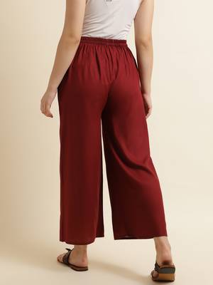 Fabclub Women Rayon Solid Plain Free Size Palazzo (Maroon) 3