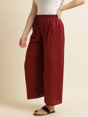 Fabclub Women Rayon Solid Plain Free Size Palazzo (Maroon) 4