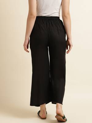 Fabclub Women Rayon Solid Plain Free Size Palazzo (Black) 3