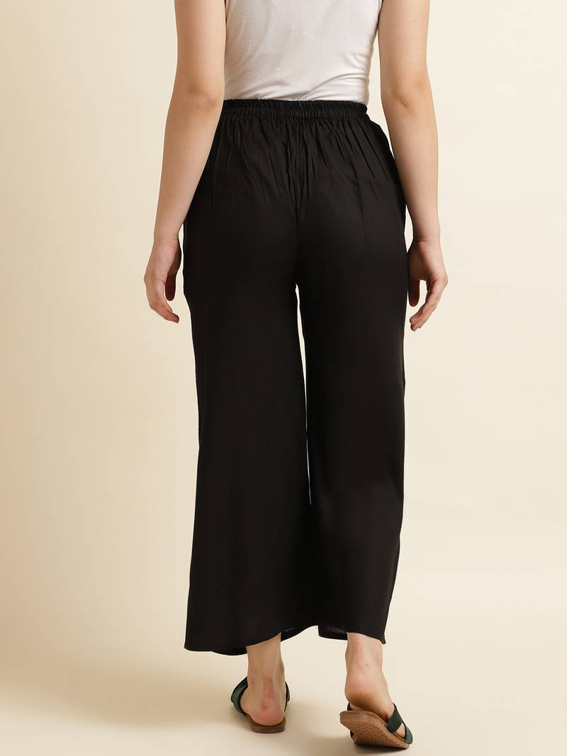 Fabclub Women Rayon Solid Plain Free Size Palazzo (Black)