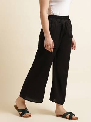 Fabclub Women Rayon Solid Plain Free Size Palazzo (Black) 4
