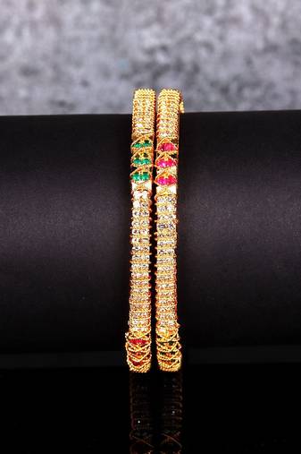 Gold Plated Stone Studded Set of Two Bangles
