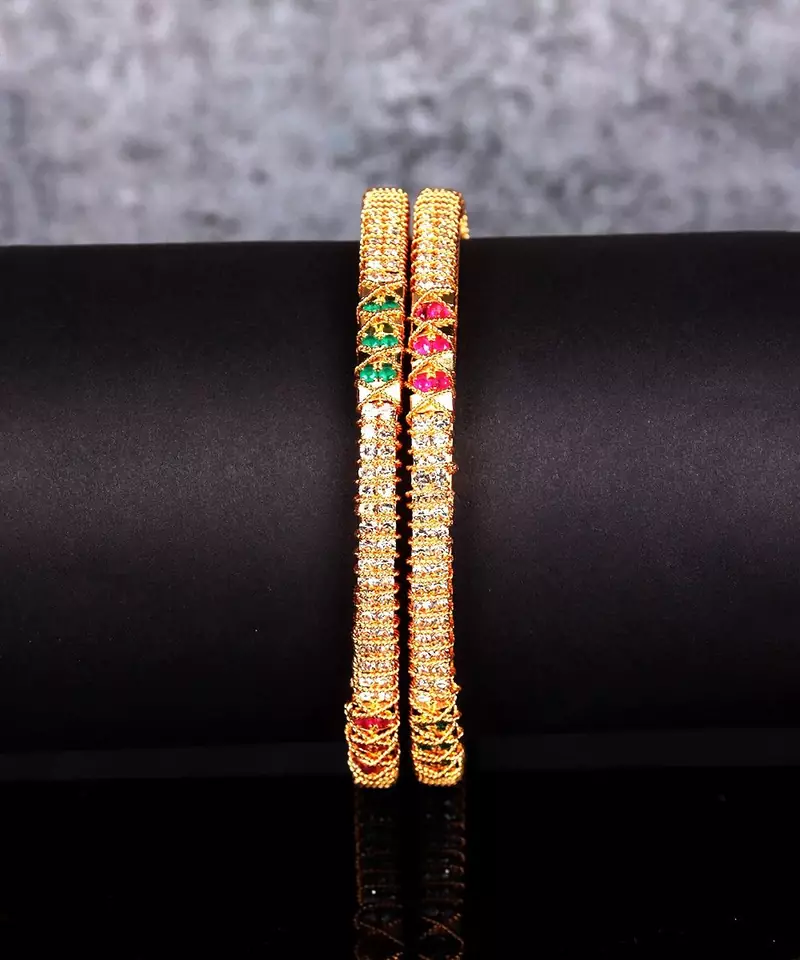 Gold Plated Stone Studded Set of Two Bangles