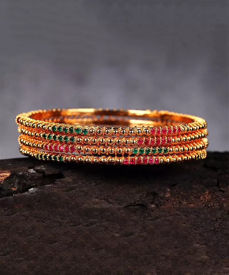 Gold Plated Stone Studded Set of Four Bangles