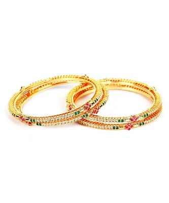Gold Plated Stone Studded Set of Four Bangles 3