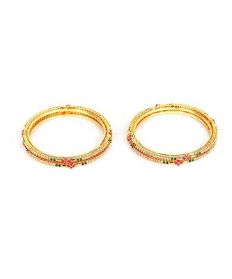 Gold Plated Stone Studded Set of Four Bangles 6