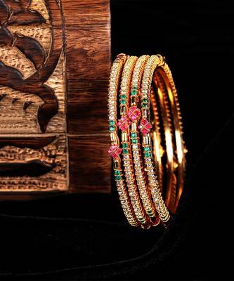 Gold Plated Stone Studded Set of Four Bangles 1